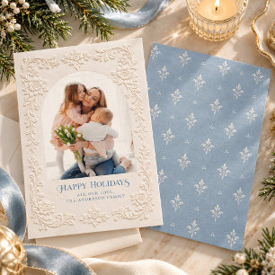 Floral Arch Vintage Baroque Embossed Style Photo Holiday Card