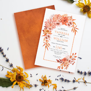 Floral arch with with orange garland fall wedding invitation