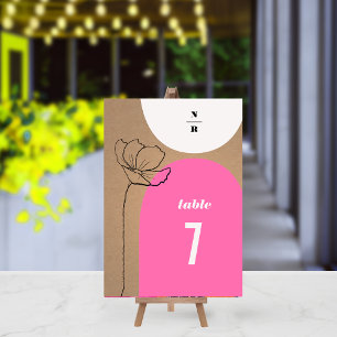 Floral Arches Pink Monogram Wedding Table Number