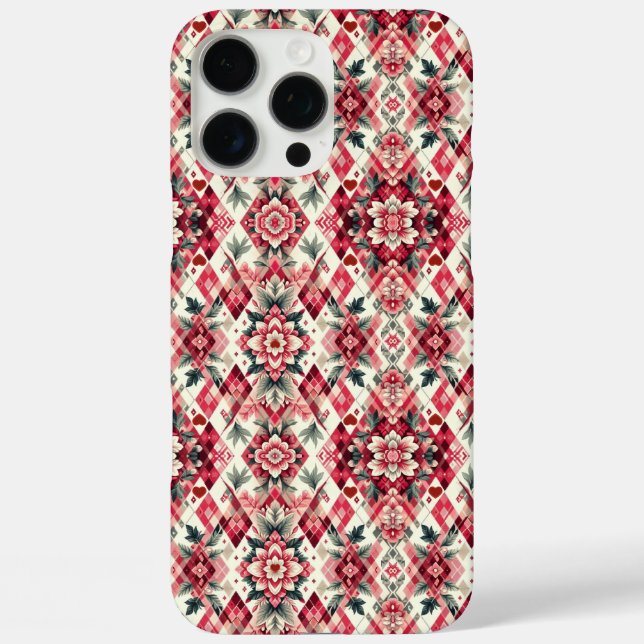 Floral argyle Valentine's day Case-Mate iPhone Case (Back)