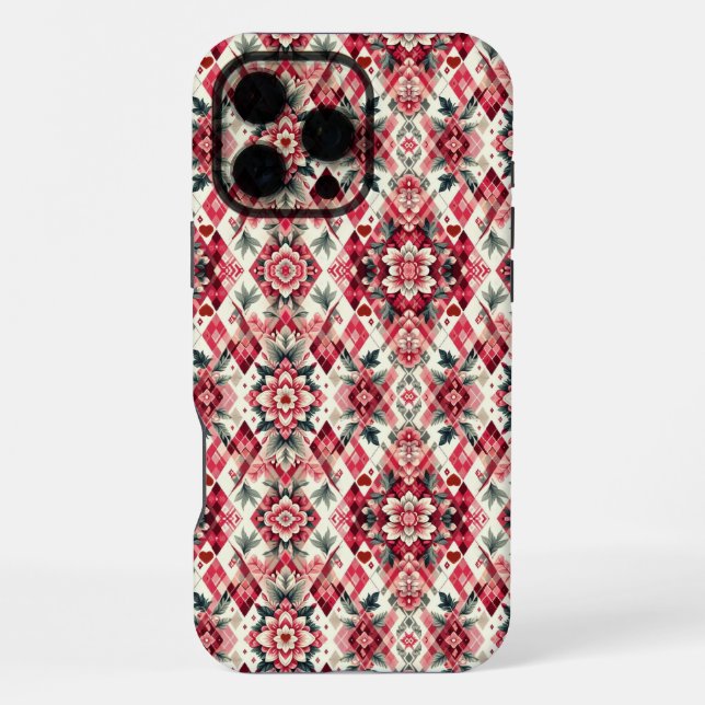 Floral argyle Valentine's day iPhone Case (Back)