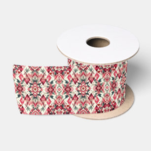 Floral argyle Valentine's day Satin Ribbon
