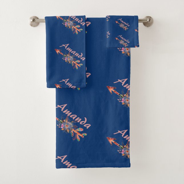 Floral arrows personalised  bath towel set (Insitu)