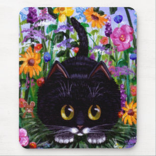 Floral Art Black Tuxedo Cat Flowers Creationarts Mouse Pad
