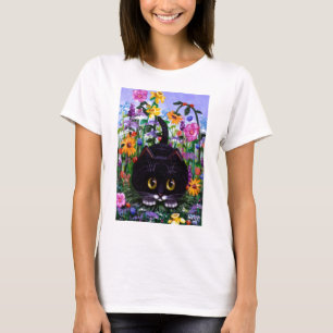 Floral Art Black Tuxedo Cat Flowers Creationarts T-Shirt