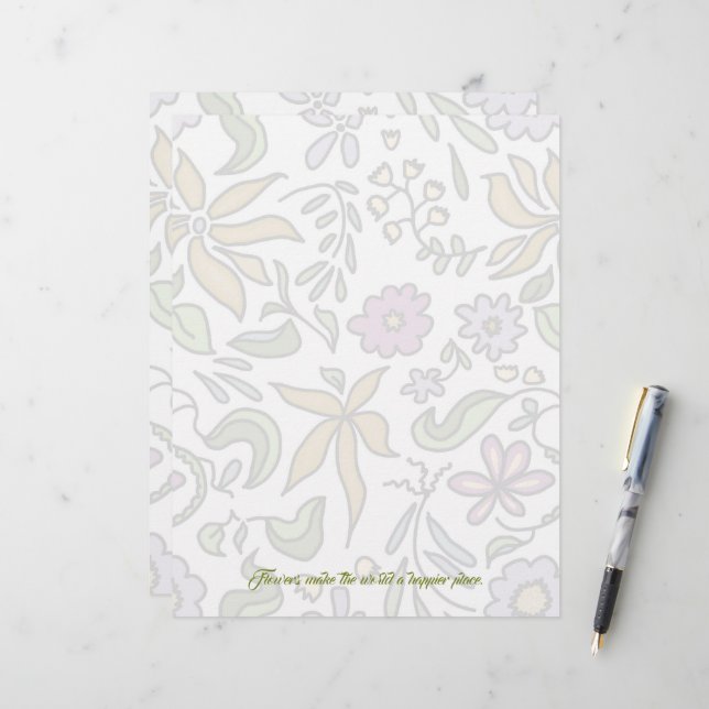 Floral Art Blank Scrapbook Paper Custom Letterhead (Front/Back In Situ)