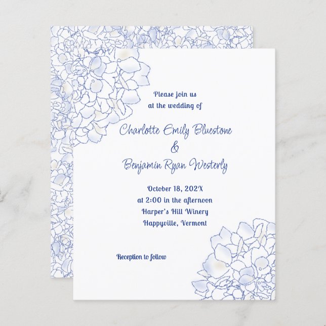Floral Art Blue Wedding Budget Invitations (Front/Back)