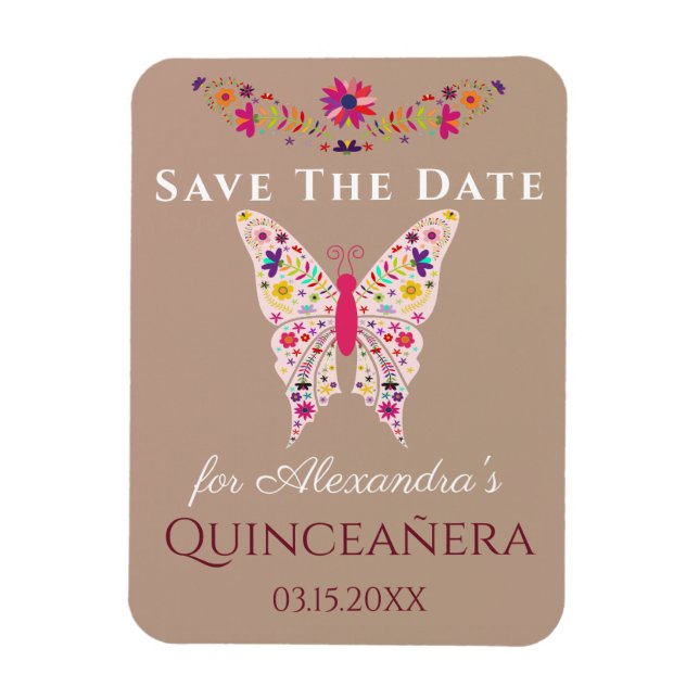 Floral Art Butterfly Quinceanera Save The Date Magnet (Vertical)