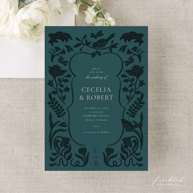 Floral Art Deco Dark Turquoise Wedding Invitation (Floral Art Deco Dark Turquoise Wedding Invitation)