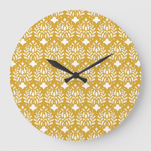 Floral Art Deco: Modern Damask Large Clock (Front)