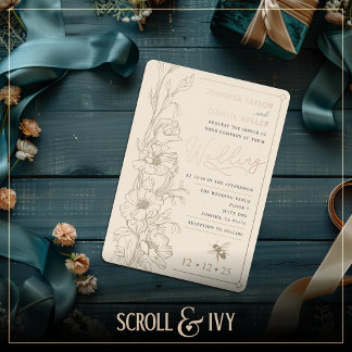 Floral Art Deco Rustic Cornflour Wedding Invite