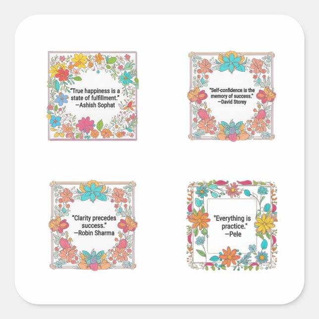 Floral Art Design 4 Pack Motivational Quotes  Stic Square Sticker (Front)