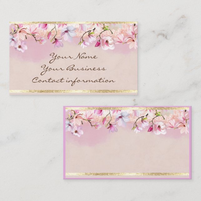 Floral art design with simulated glitter elegant business card (Front/Back)