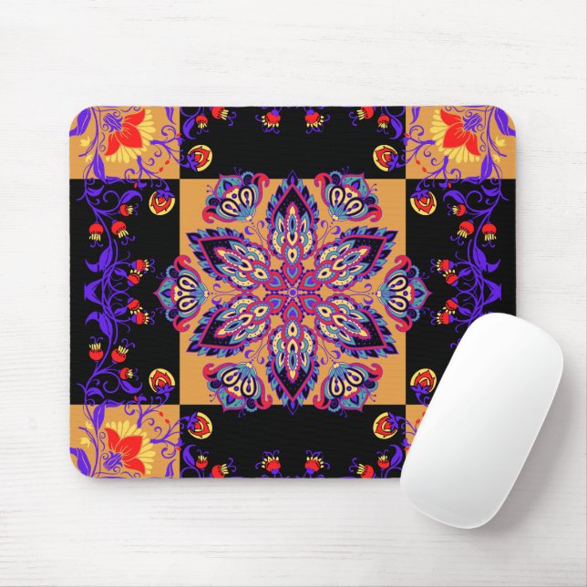 Floral Art, Mehndi Violet Nature Mouse Pad (With Mouse)