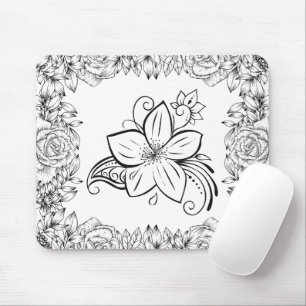 Floral Art, Monochrome Beauty Mouse Pad