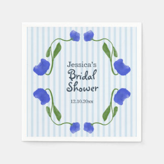 Floral Art Nouveau Blue Bridal Shower Napkin
