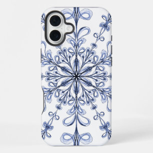 Floral Art Nouveau Cornflower Blue Design on White iPhone Case