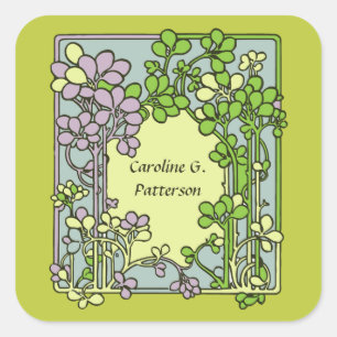 Floral Art Nouveau Ex-Libris Square Sticker