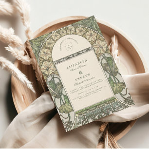 Floral Art Nouveau Greenery wedding Invitation