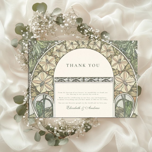 Floral Art Nouveau Greenery wedding Thank You Card (Creator Uploaded)