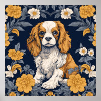 Floral Art Nouveau King Charles Cavalier Spaniel