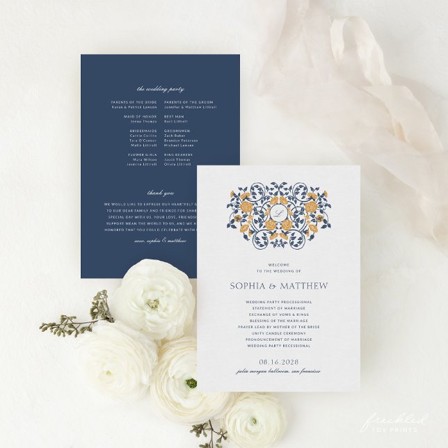 Floral Art Nouveau Monogram Wedding Program (Floral Art Nouveau Monogram Wedding Program)