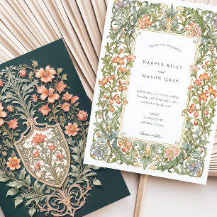 Floral Art Nouveau Wedding Bougainvillea Shield Invitation
