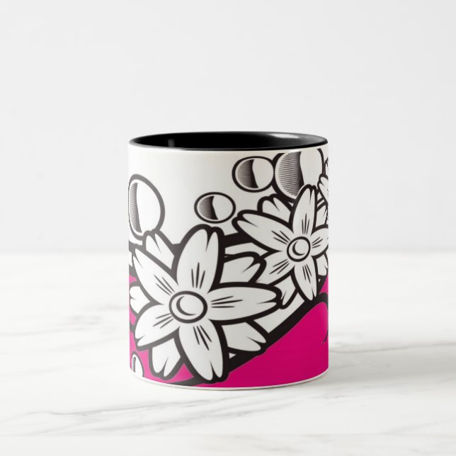 Floral art on pink base mug (Center)