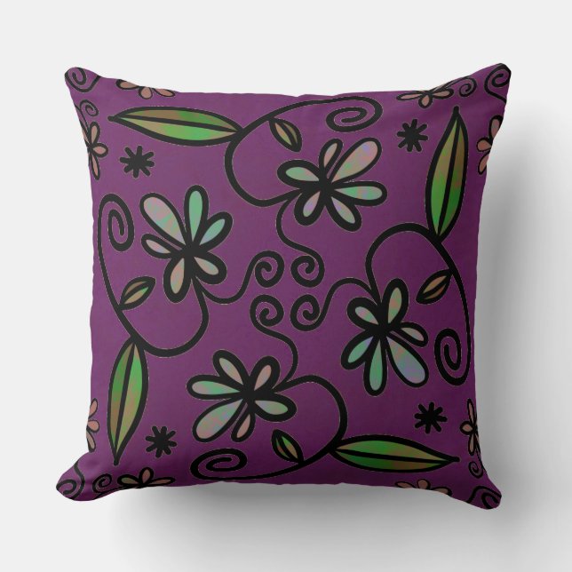 Floral Art on Purple Cushion (Front)