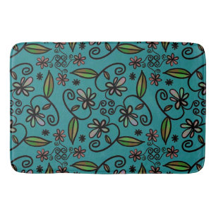 Floral Art on Teal Bath Mat