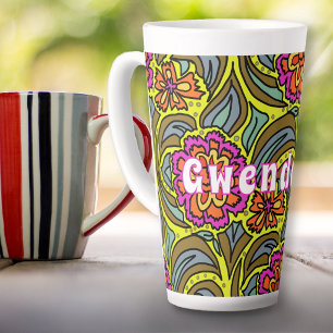 Floral Art Pattern Personalised Tall Latte Mug