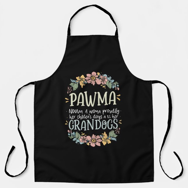 Floral Art Pawma Noun Definition Mama Grandma Dog  Apron (Front)