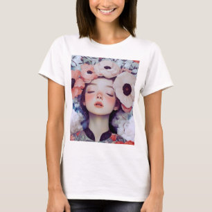 Floral Art Portrait T-Shirt – Elegant Botanical De