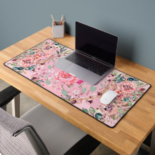 Floral Artwork, Pink Floral Wreath Desk Mat