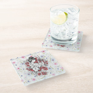Floral asian glass coaster