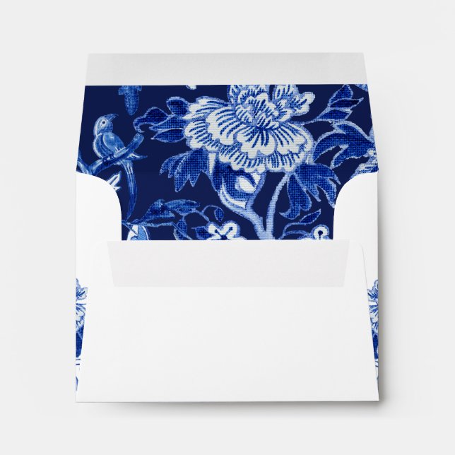 Floral Asian Influence Navy Blue Chinoiserie RSVP Envelope (Back (Bottom))