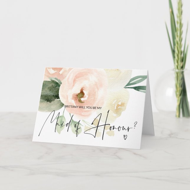 Floral Asking Maid of Honour Proposal Wedding Card (Front)