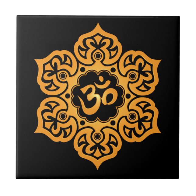 Floral Aum Design, golden black Tile (Front)