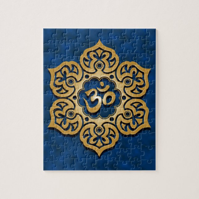 Floral Aum Design, golden blue Jigsaw Puzzle (Vertical)