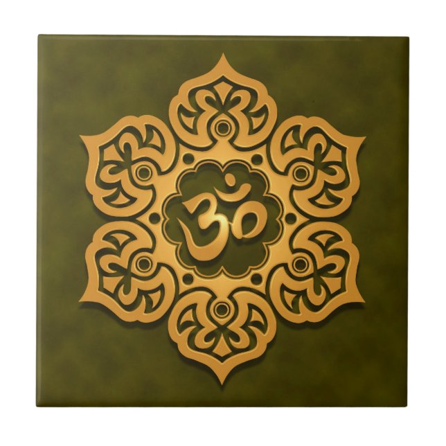 Floral Aum Design, green Ceramic Tile (Front)