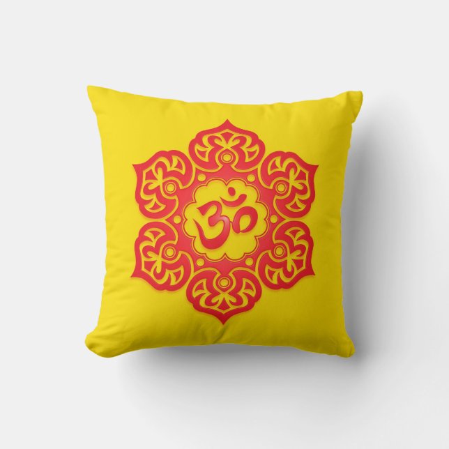 Floral Aum Design, red and yellow Cushion (Front)