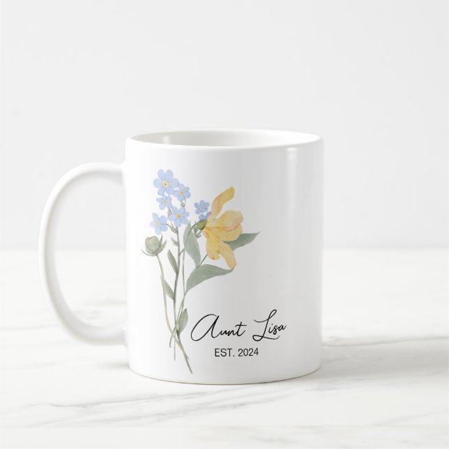 Floral Aunt EST. 2024, Soon To Be Auntie Gift  Coffee Mug (Left)