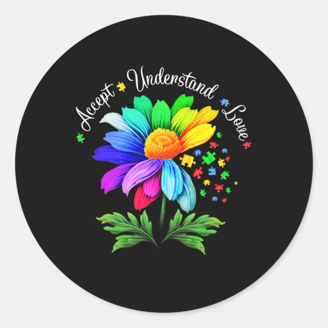 Floral Autism Awareness Daisy Flower For Mum Women Classic Round Sticker (Front)