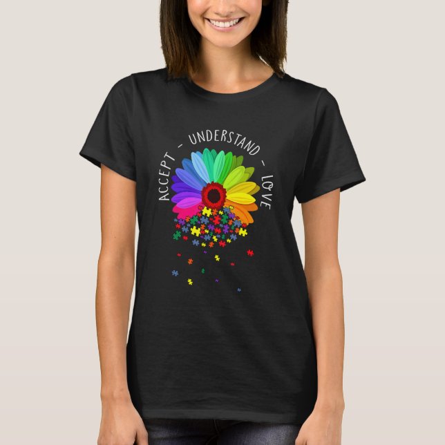 Floral Autism Awareness Daisy Flower For Mum Women T-Shirt (Front)