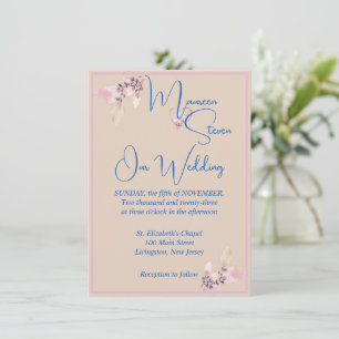 Floral Autumn Blush, Blue, & Pink Wedding Invitation