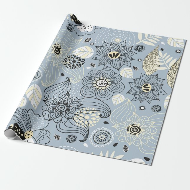 Floral autumn design wrapping paper (Unrolled)