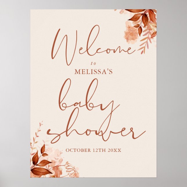 Floral Autumn Fall Baby Shower Welcome Sign (Front)