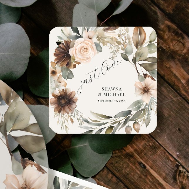 Floral Autumn Fall Foliage Muted BOHO Wedding Square Sticker (Creator Uploaded)