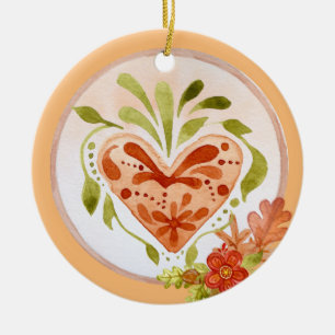 Floral Autumn heart   Ceramic Ornament