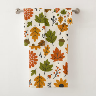 Floral Autumn Pattern Bath Towel Set